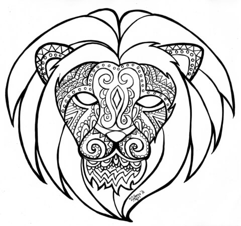 Decorative Lion Face Coloring Page